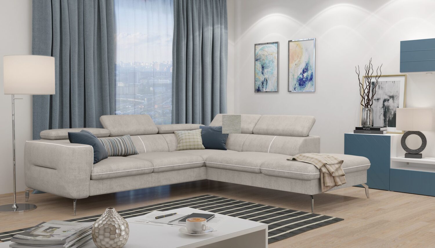 99rooms Diogo Ecksofa Beige Velours Bild 1