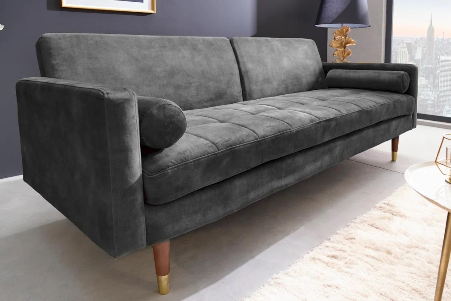 Design Schlafsofa DIVANO 196cm grau Mikrovelours 3-Sitzer Sofa Bettfunktion Bild 1