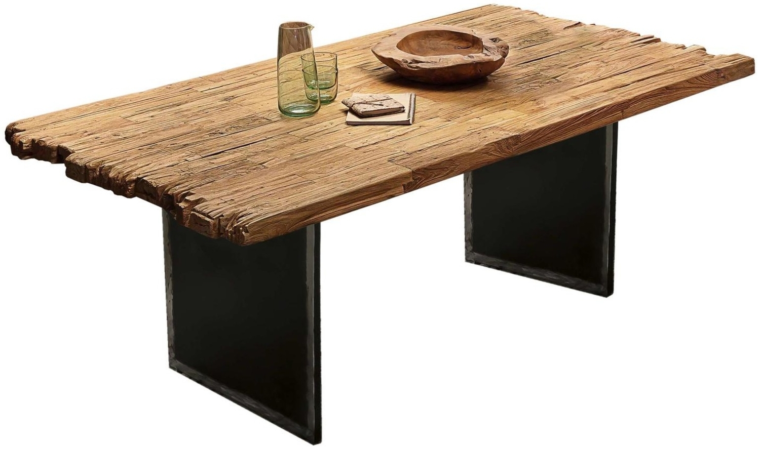 Esstisch TOPS & TABLES 100 x 200 x 77 cm recyceltes Teak Metall Natur Schwarz Bild 1