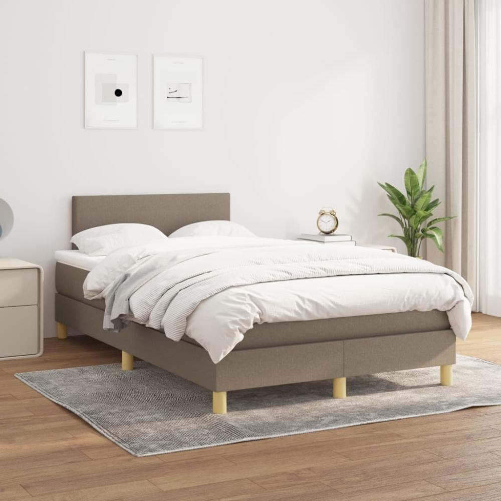 vidaXL Boxspringbett mit Matratze Stoff Taupe 120 x 200 cm, Härtegrad: H2 [3140445] Bild 1