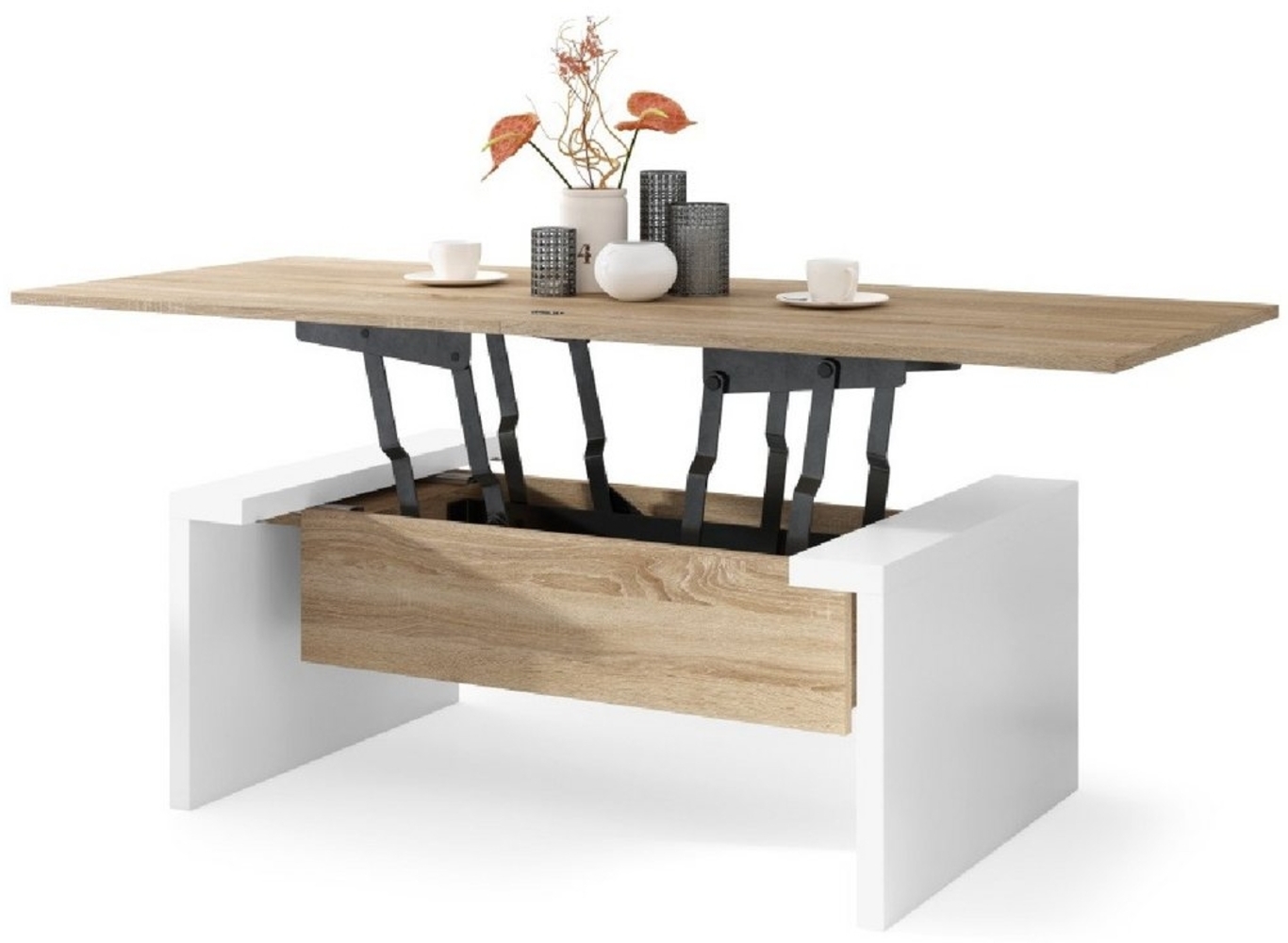 designimpex Couchtisch Space Sonoma Eiche-Weiß höhenverstellbar 45/70 aufklappbar 110 / 170cm Bild 1