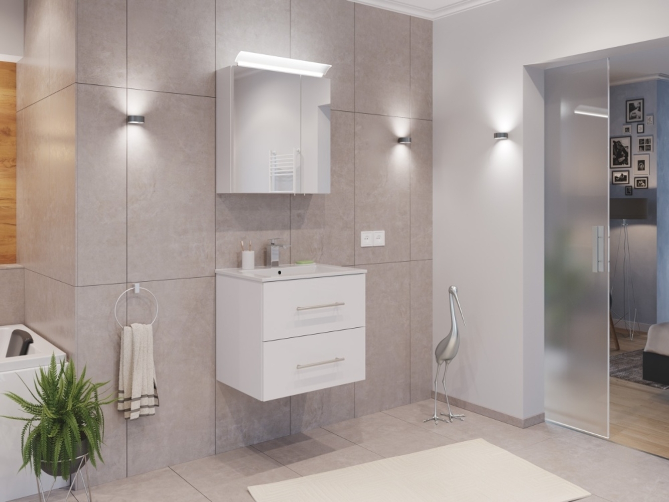 Badmöbel Set Firenze 60 2tlg. Spiegelschrank Softclose weiß hochglanz : Weiss hochglanz Bild 1