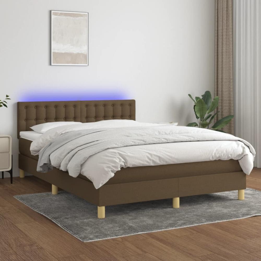 vidaXL Boxspringbett mit Matratze & LED Dunkelbraun 140x190 cm Stoff 3134032 Bild 1