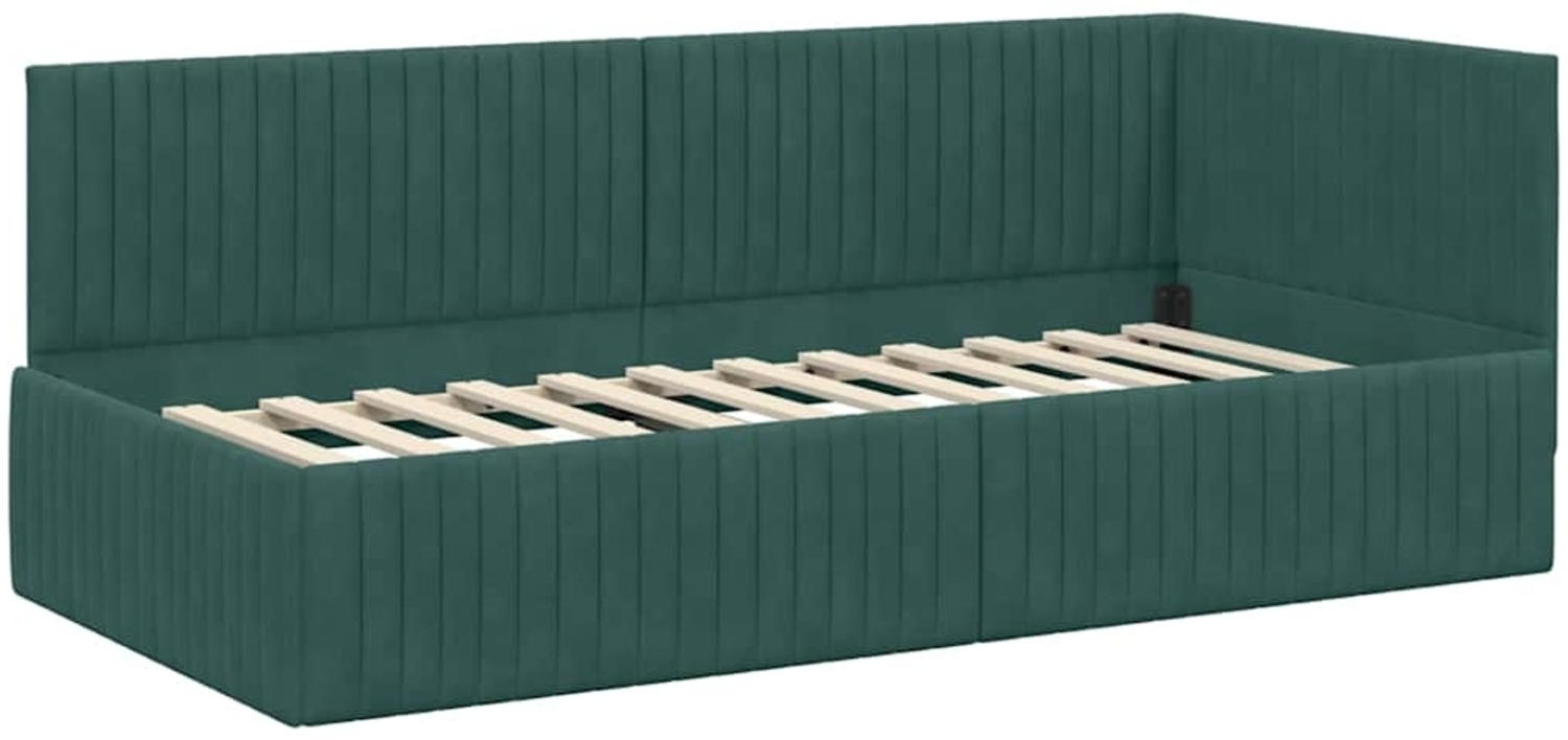 vidaXL Eckbettgestell mit Kopfteil Dunkelgrün 90 x 190 cm Samt 42016258 Bild 1