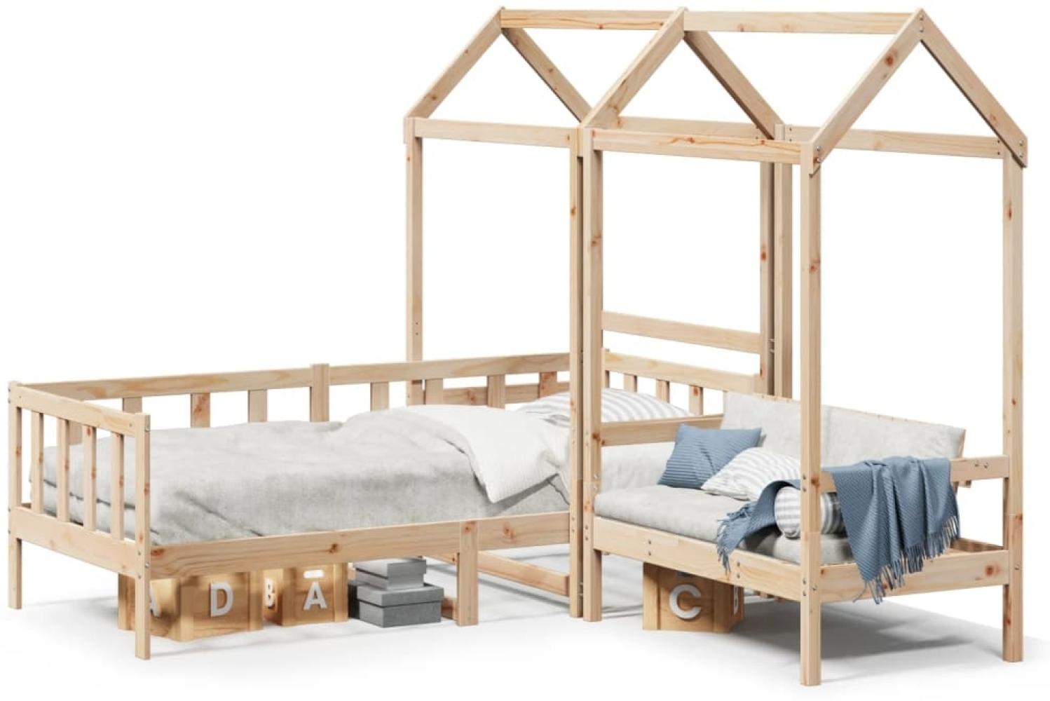 vidaXL Tagesbett und Bank mit Dach 90x200 cm Kiefernholz 3282216 Bild 1