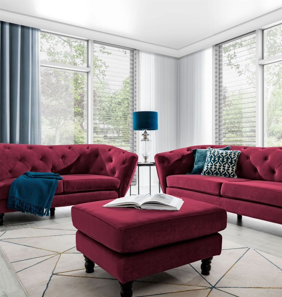 Polsterhocker Hocker Sitzhocker CHARLOTTE in Stoff Matt Velvet Bordeaux Bild 1