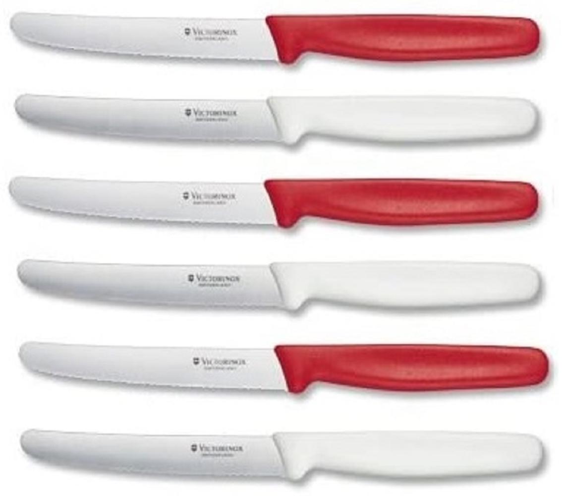 6 Stück Tafelmesser Tischmesser Brotzeitmeser VICTORINOX Rot Weiß Weiss CLASSIC Bild 1