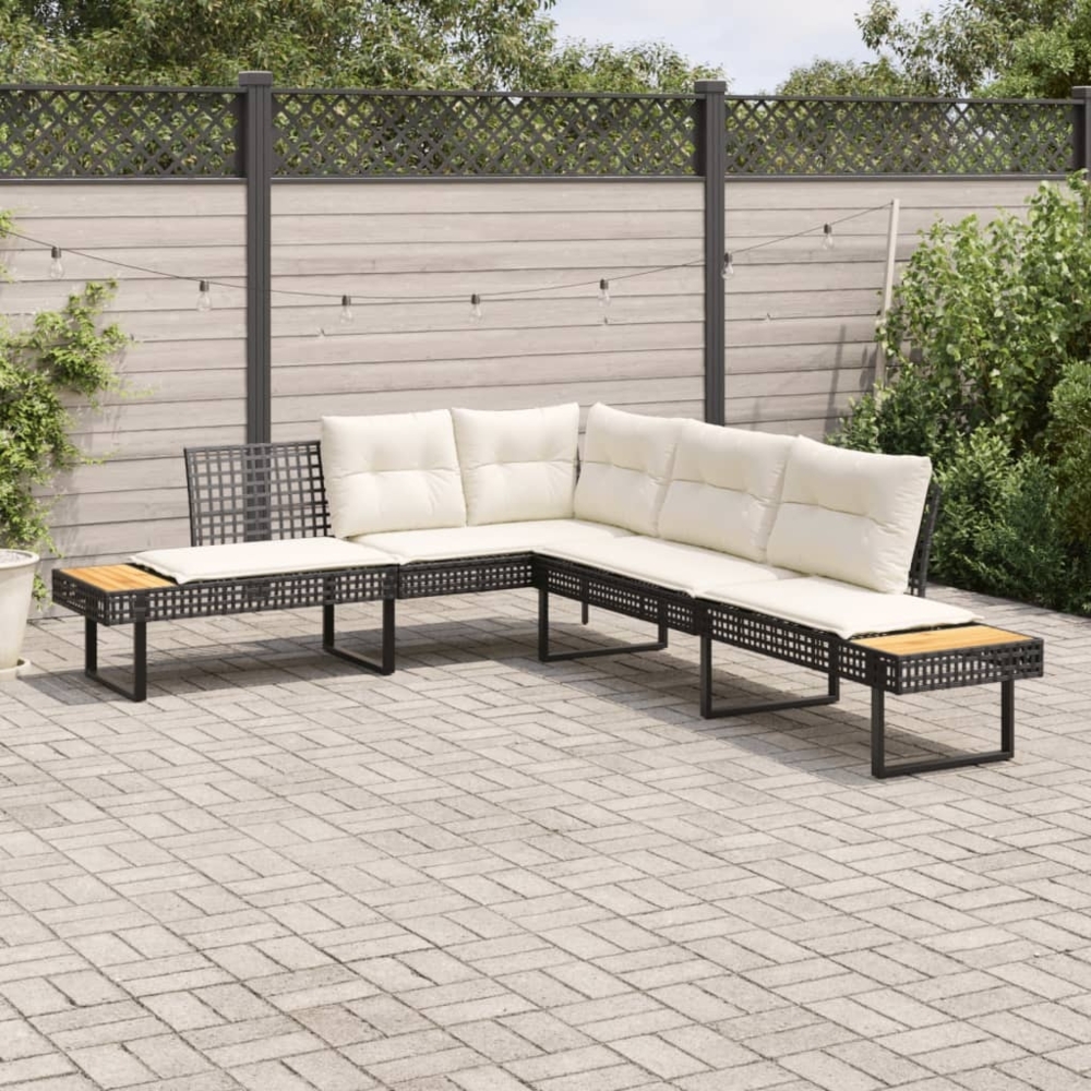 vidaXL Gartensofa in L-Form mit Kissen Schwarz Poly Rattan und Akazie 365634 Bild 1