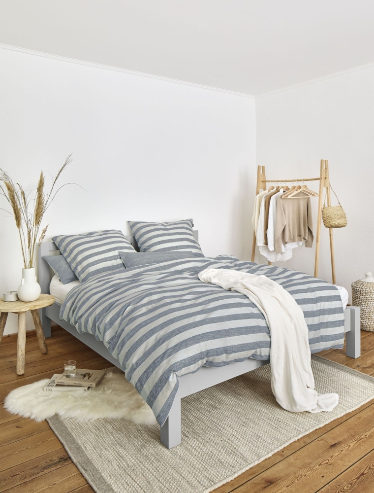 Irisette Wave Mako-Satin Bettwäsche 155x220 Streifen blau silber Melange 8559-20 Bild 1