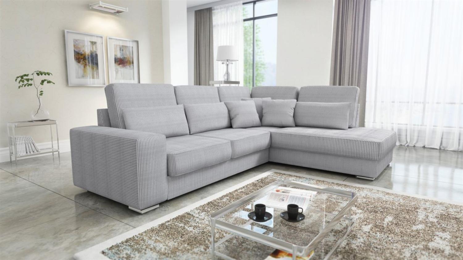 Ecksofa Sofa NEVIO XL Stoff Scala Hellgrau Ottomane Rechts Bild 1