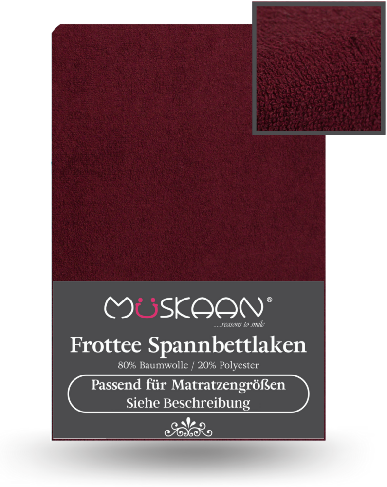 Müskaan - Frottee Spannbettlaken 180x200 cm - 200x200 cm Spannbetttuch Laken bordeaux Bild 1