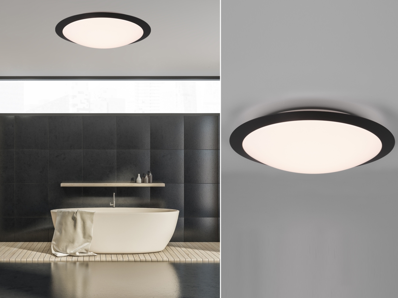 LED Deckenleuchte UMBERTO in Schwarz IP44 Badlampe, Ø 42cm Bild 1