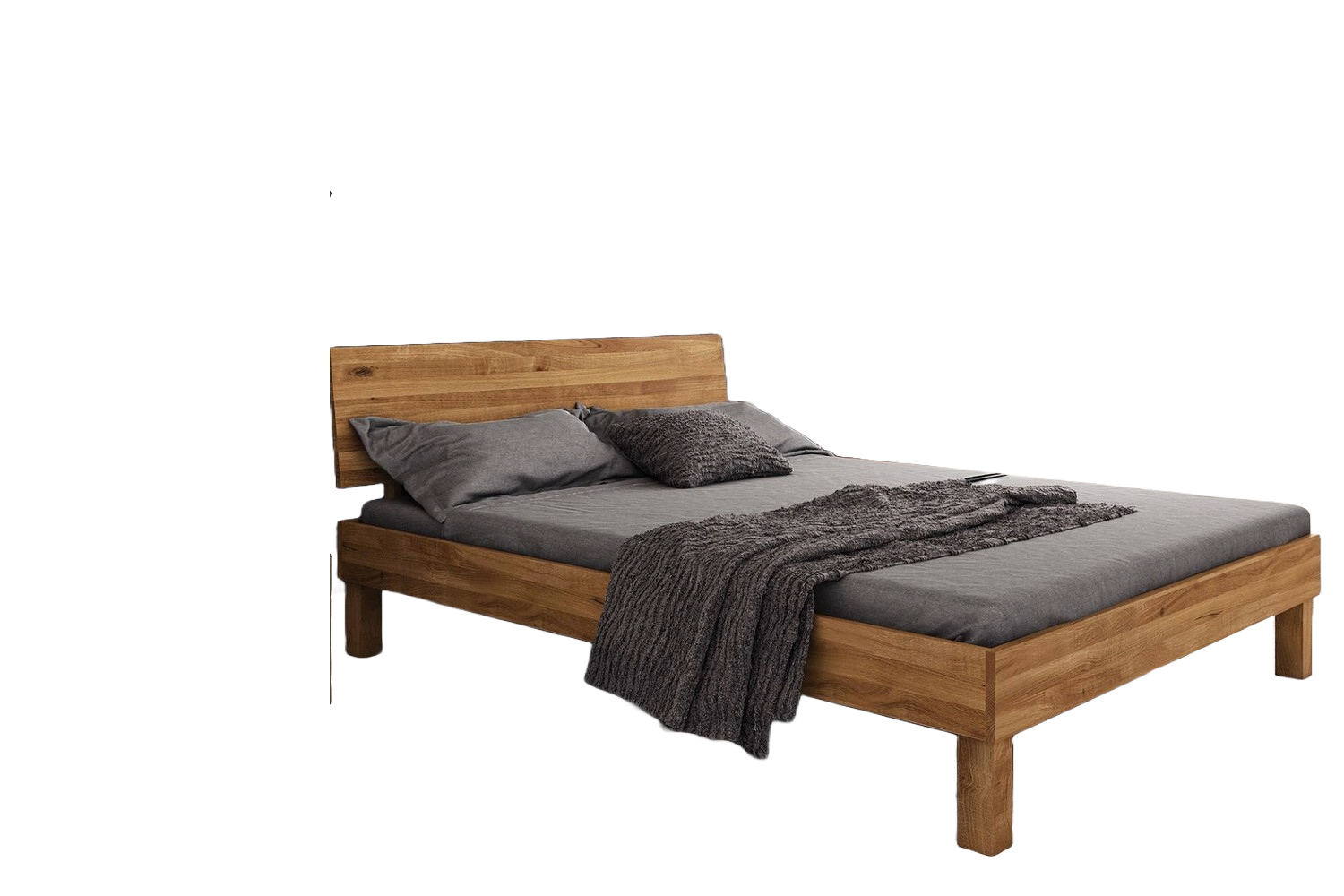 Bett Zigo 1 aus Wildeiche massiv 140x200 mit Holzkopfteil und Holzbeinen Bild 1