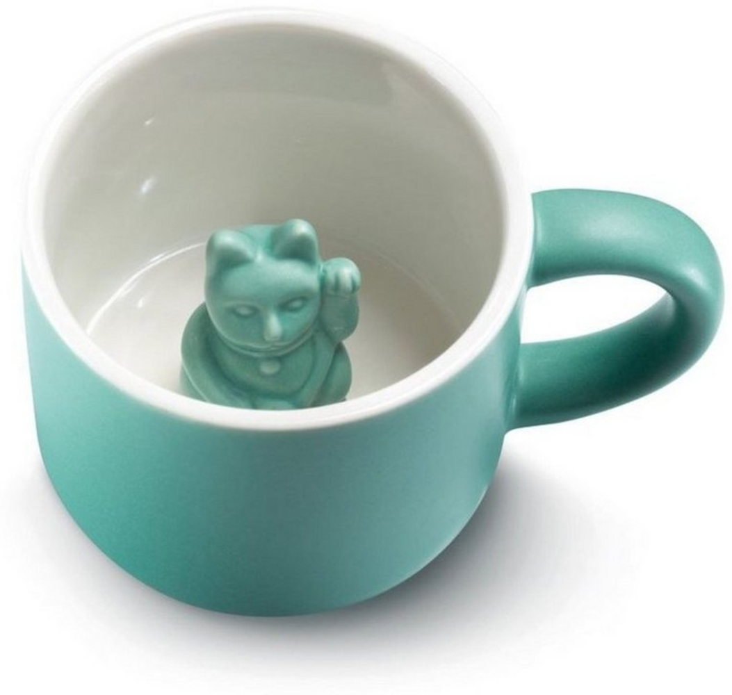 Donkey Products Tier Tasse Maneki Neko, Lucky Mug, Tasse mit Katze, Porzellan, Türkis, 150 ml, 210347 Bild 1