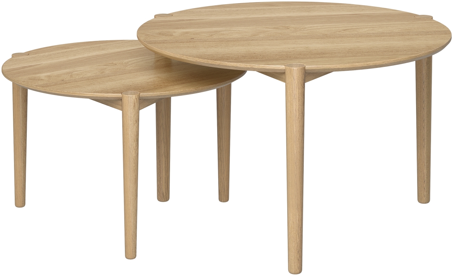 skølm 'Åsarna' Couchtisch, Eiche mit 3 Beinen, geölt, Ø70 und Ø55 cm, 2er Set Bild 1