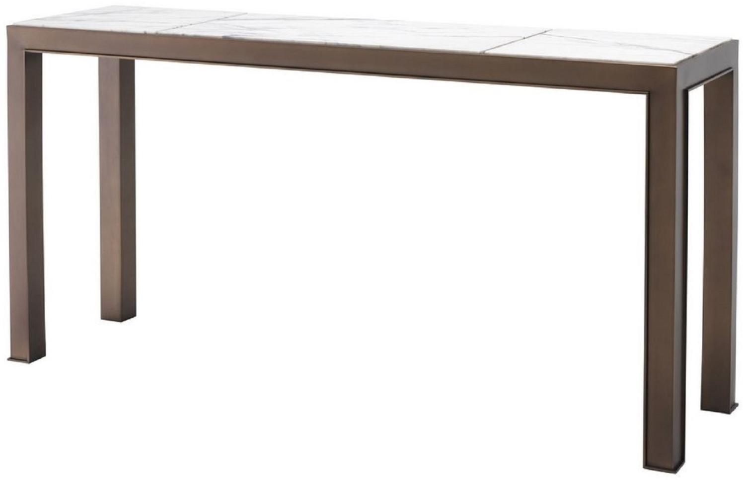 Casa Padrino Luxus Konsole Antik Messingfarben / Weiß / Lila 150 x 40 x H. 76,5 cm - Edelstahl Konsolentisch mit Marmorplatten - Luxus Wohnzimmer Möbel Bild 1