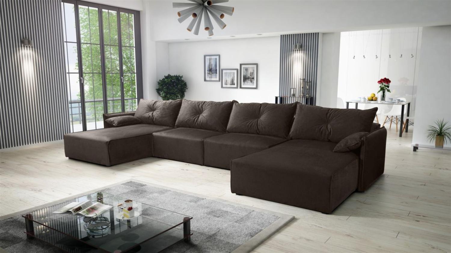 Wohnlandschaft U-Form mit Schlaffunktion HUNTER in Stoff Royal Dunkelbraun Bild 1