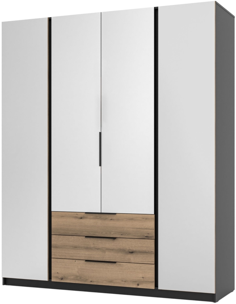 Selsey 'Kaja' Kleiderschrank 4-türig mit Spiegel & 3 Schubladen, Eiche/schwarz, ca. 239 x 200 x 62 cm Bild 1