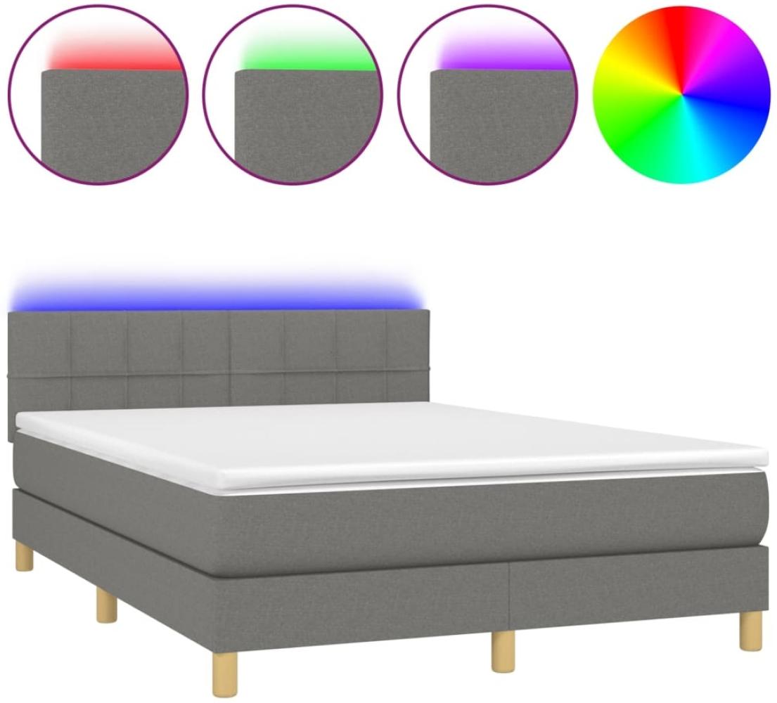 Boxspringbett mit Matratze & LED Stoff Dunkelgrau 140x200 cm Bild 1