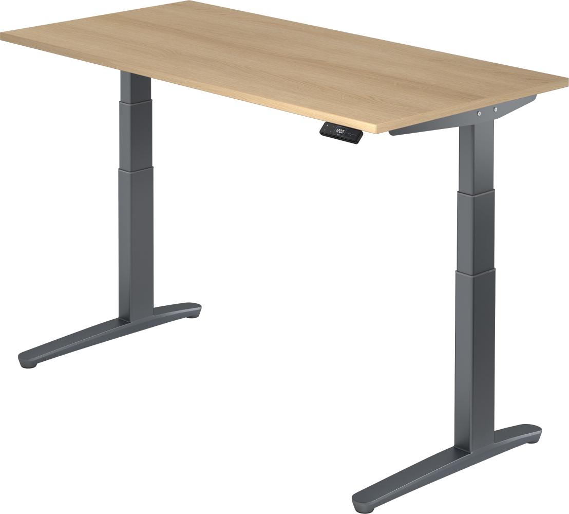 bümö elektrisch höhenverstellbarer Schreibtisch 160x80 cm mit Memory-Steuerung - Design Schreibtisch höhenverstellbar elektrisch, elektrischer Schreibtisch Eiche, Gestell graphit, XBHM16-E-GG Bild 1