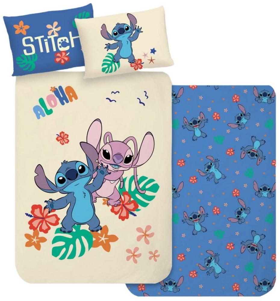 MTOnlinehandel Babybettwäsche Disney's Lilo & Stitch "Aloha", Renforcé in 100x135 + 40x60 cm, 100% Baumwolle, 2 teilig, Babybettwäsche mit Schriftzug, Angel & Stitch Bild 1