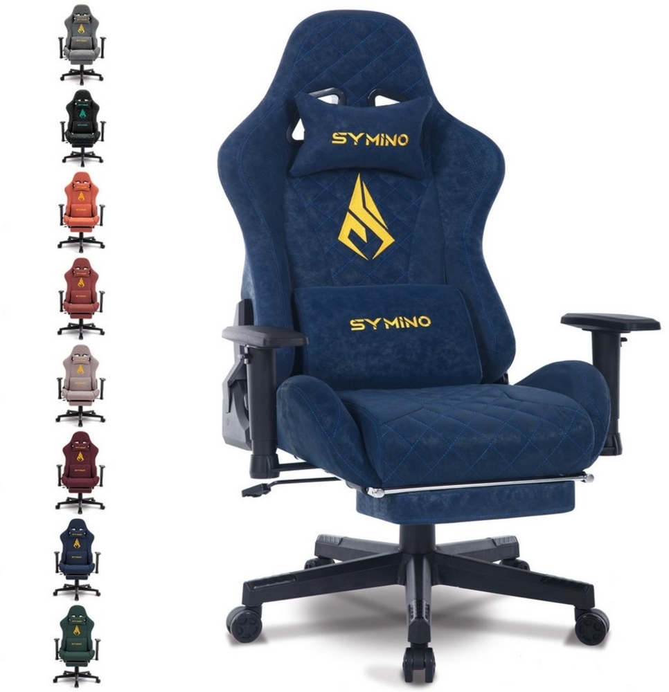 symino Gaming-Stuhl Ergonomischer Stuhl, Racing Style, Retro Style PU Leder Computerstuhl, mit verstellbaren Armlehnen und Rückenlehne, mit Fußstütze, Blau Bild 1