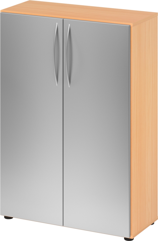 bümö Mehrzweckschrank 80cm breit, Aktenschrank o. Schuhschrank klein, Schrank mit Regal, Kommode in Buche/Silber aus Holz, Vorratsschrank & Haushaltsschrank mit Metallgriffen, 4550-6-S-BM Bild 1