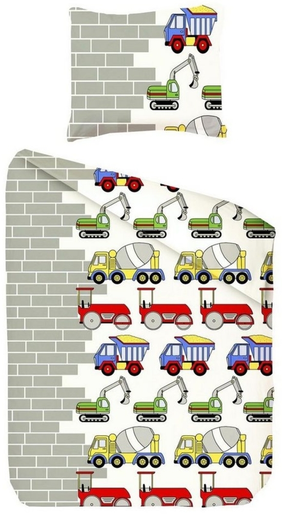 JACK Kinderbettwäsche Renforcé Linon Bettwäsche 2 tlg. 135x200cm Baustelle Baufahrzeuge, Renforcé, 2 teilig, aktuell und chic, Baumwolle, Öko-Tex zertifiziert Bild 1