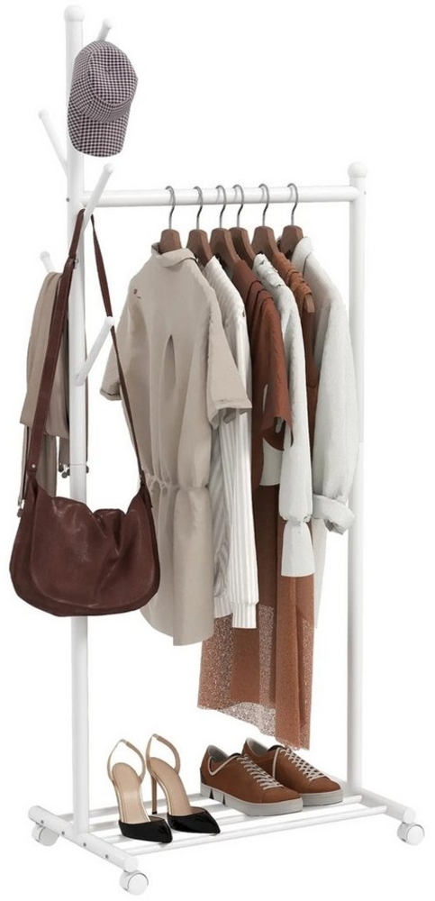 BlingBin Kleiderständer Garderobenständer mit Kleiderstange, 5 Haken und 4 Rolle, (1er Set, 1 St, 68 x 43 x 171 cm), Garderobe aus Metall, für Schlafzimmer, Waschküche Bild 1