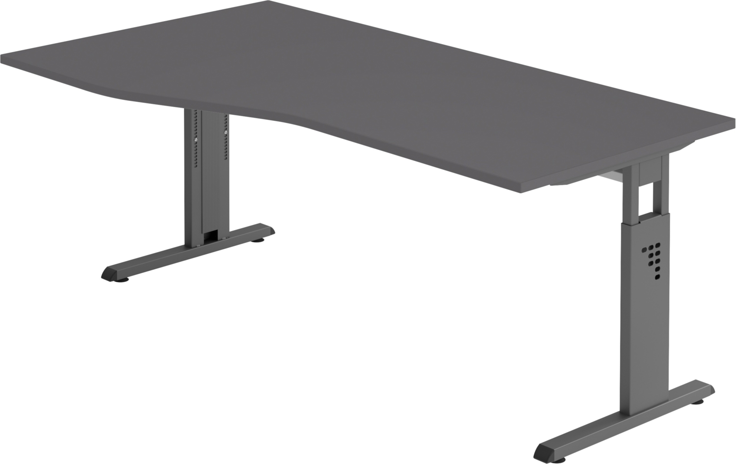 bümö höhenverstellbarer Schreibtisch O-Serie 180x100 cm in Graphit, Gestell in Graphit - großer PC Tisch für's Büro manuell höhenverstellbar, Computertisch verstellbar, OS-18-G-G Bild 1