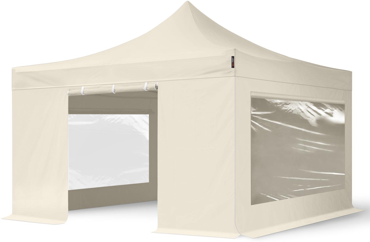 4x4 m Faltpavillon, PREMIUM Stahl 40mm, Seitenteile mit Panoramafenstern, creme Bild 1