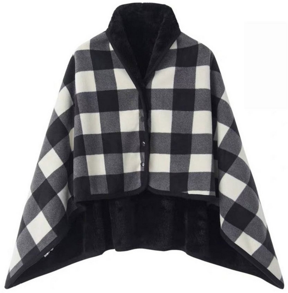 Wohndecke Cape Damen Poncho mit Knöpfen Karierte Plaid, MAGICSHE Bild 1