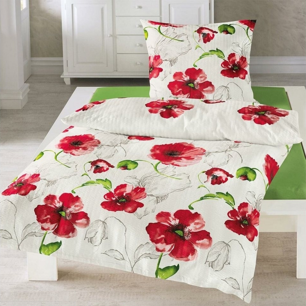 TRAUMSCHLAF Bettwäsche Mohnblume, Seersucker, 2 teilig, bügelfreie Sommerbettwäsche Bild 1