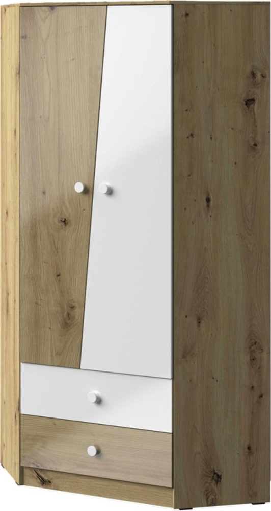 Eckkleiderschrank "Nero" Schlafzimmerschrank 2-türig 87x87cm artisan eiche weiß Hochglanz Bild 1