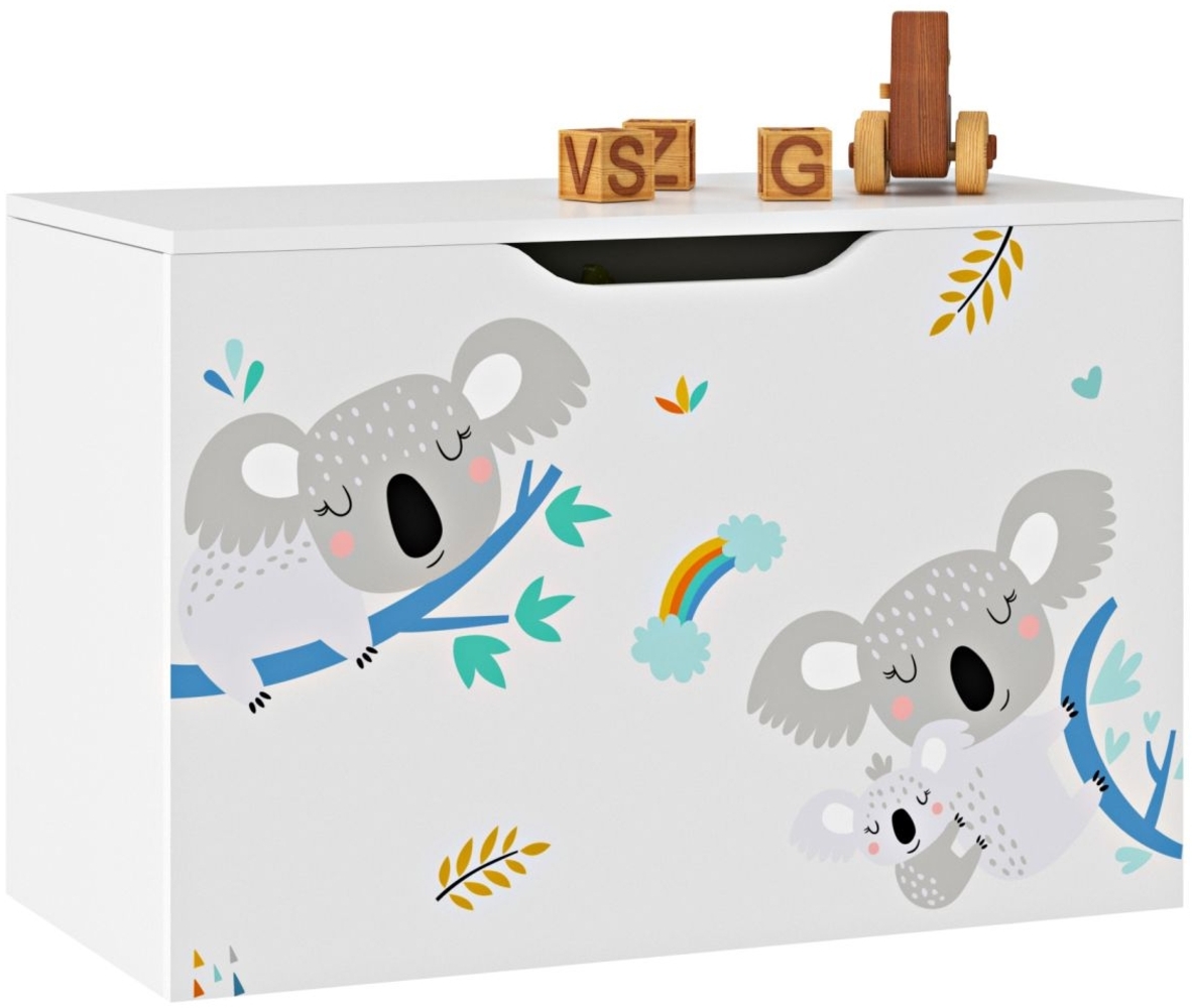 DELUKE® Kinder Spielzeugkiste LEONA - 40 x 60 x 30 cm Sitzbox Aufklappbarer Deckel Spielzeug-Aufbewahrungsbox Sitzhocker Klappbare Sitztruhe Weiß Bild 1