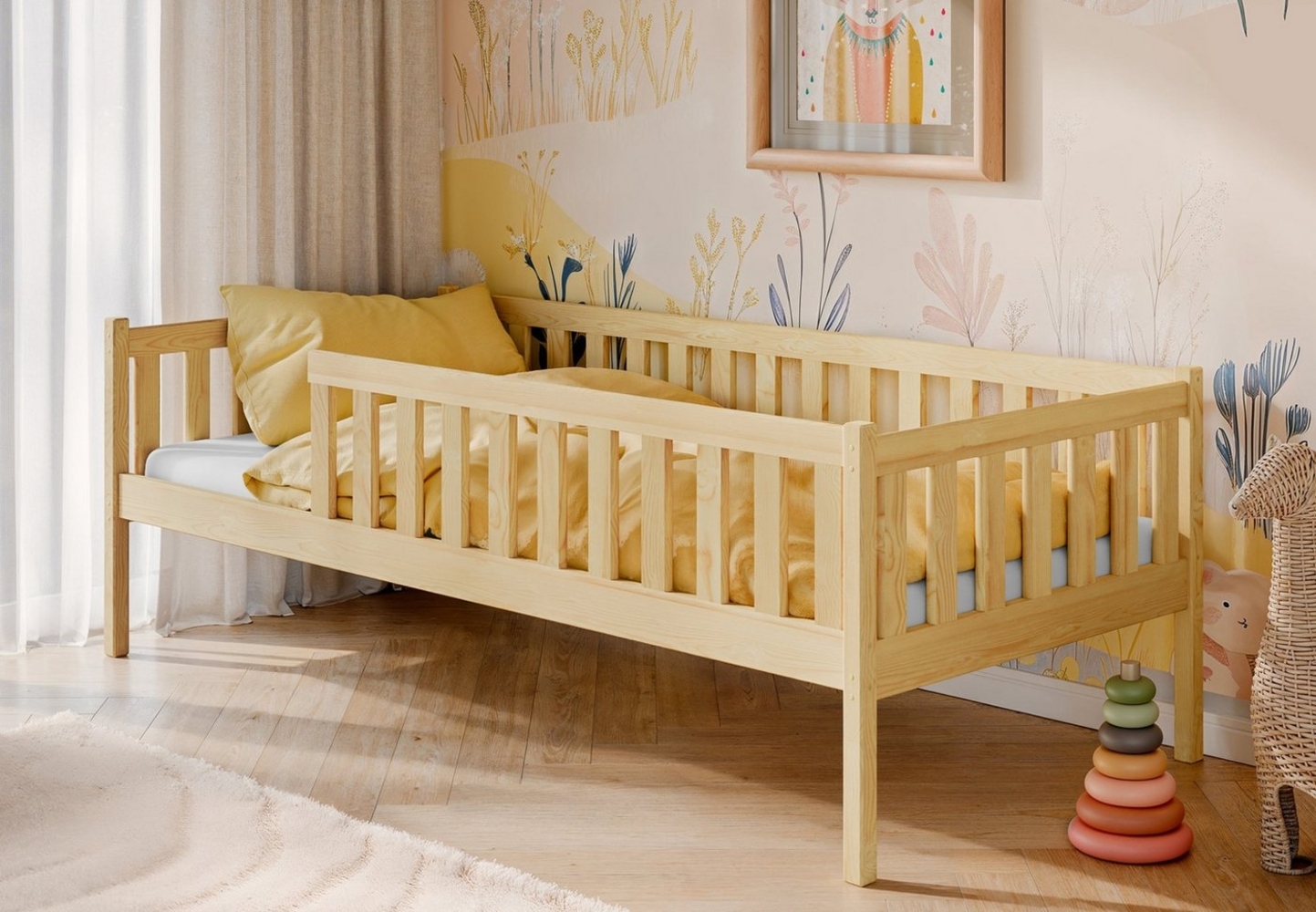Kids Collective Kinderbett mit Rausfallschutz, Lattenrost und optionaler Matratze, Kinder Bett, 80x180 cm: von 3. bis 12. Lebensjahr, natur Bild 1