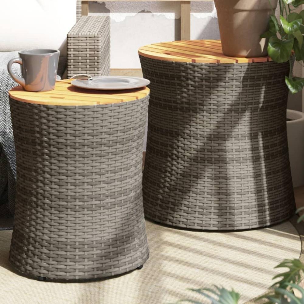 vidaXL Garten-Beistelltische 2 Stk. mit Holzplatte Grau Poly Rattan 366289 Bild 1