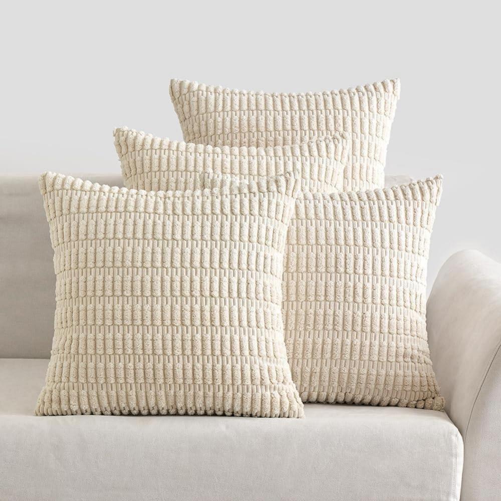 Dekorative Kordsamt Kissenbezüge 4er Set 45x45 cm Wohnzimmer Schlafzimmer Creme Bild 1