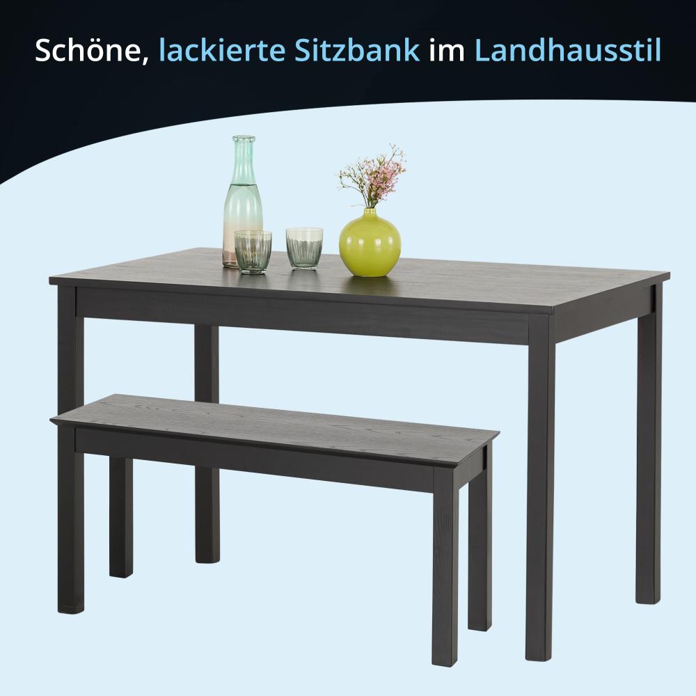 KHG 3-teiliges Set 2x Holzbank mit 1xTisch Sitzbank Flur Garderobenbank Schuhbank 101x45x32 cm - Kiefer Holz Massiv bis 100 kg belastbar - Landhausstil schwarz lackiert Bild 1