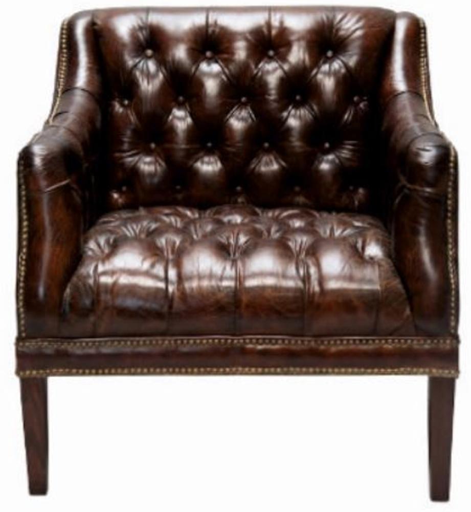 Casa Padrino Luxus Echtleder Wohnzimmer Sessel Dunkelbraun 80 x 84 x H. 79 cm - Chesterfield Möbel Bild 1