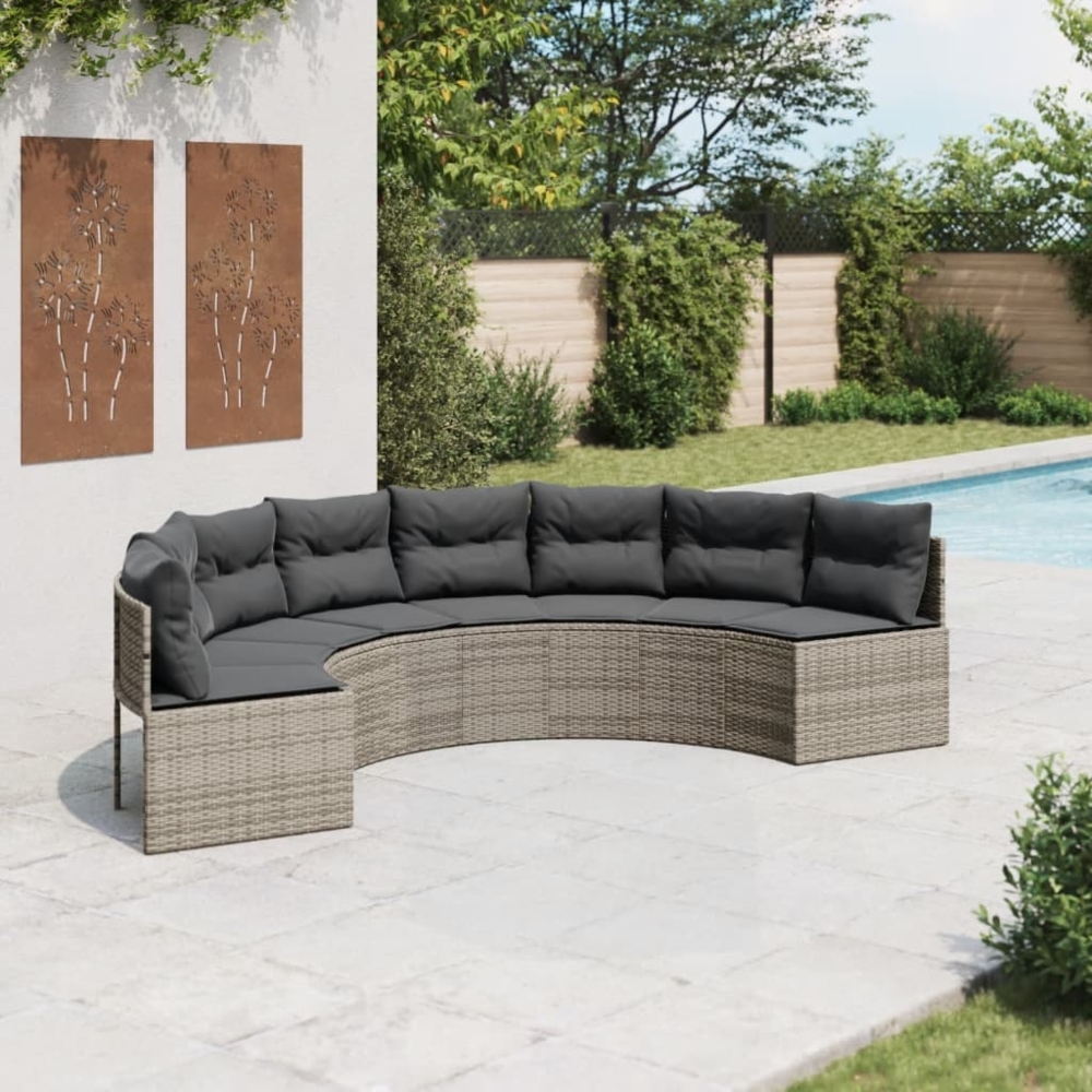 vidaXL Gartensofa mit Kissen Halbrund Grau Poly Rattan 3318523 Bild 1