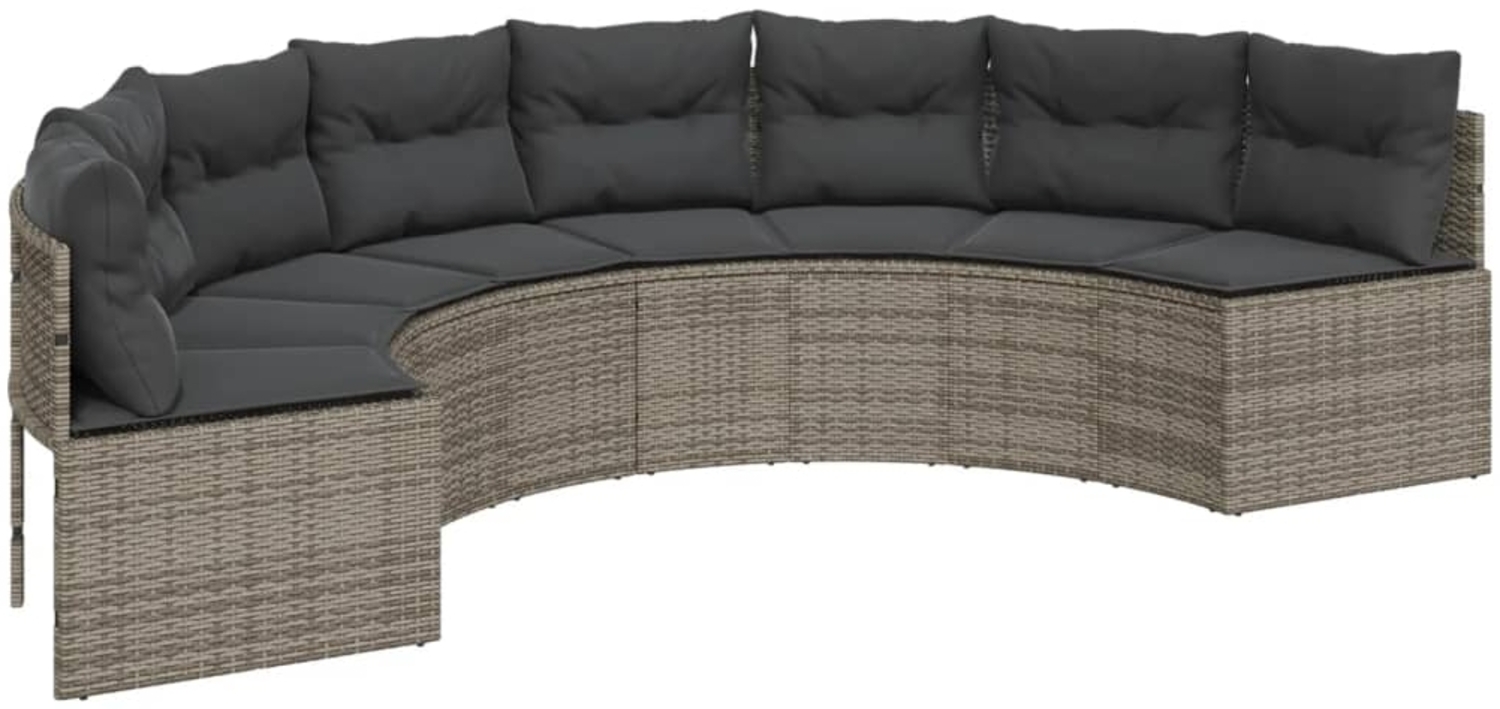 vidaXL Gartensofa mit Kissen Halbrund Grau Poly Rattan 3318523 Bild 1