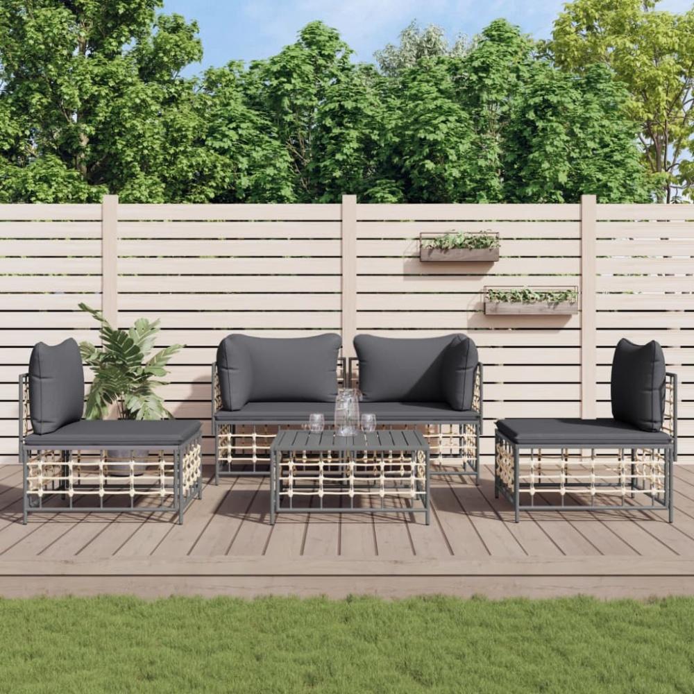 vidaXL 5-tlg. Garten-Lounge-Set mit Kissen Anthrazit Poly Rattan 3186715 Bild 1