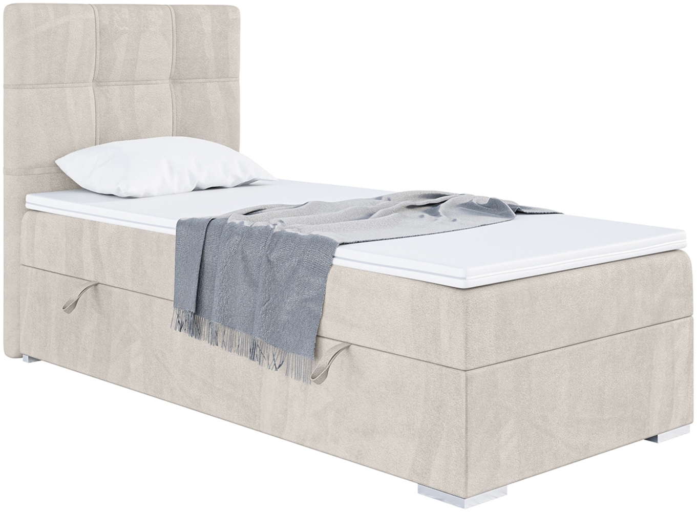 MEBLINI Boxspringbett KAI 90x200 cm mit Bettkasten - H4/Beige Samt Gepolstert Einzelbett mit Topper & Taschenfederkern-Matratze - 90x200 Links Bild 1