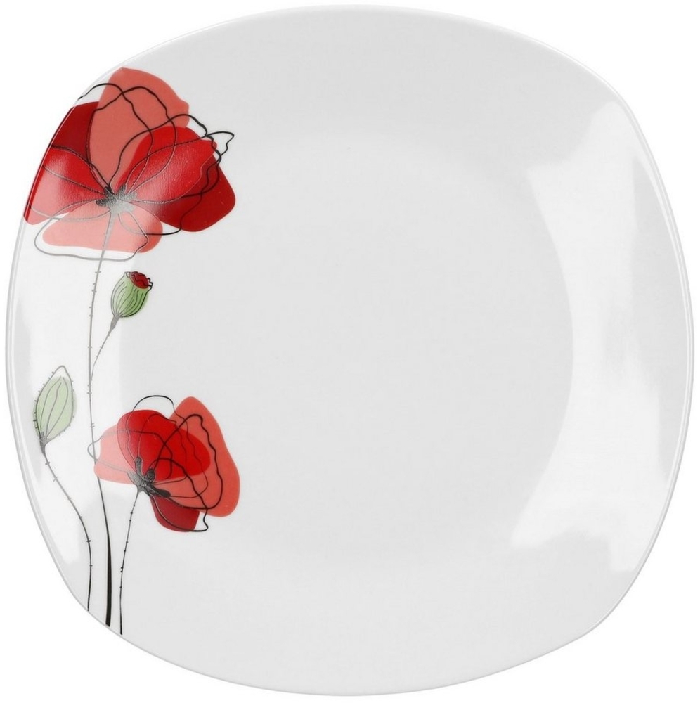 Speiseteller Monika 255x255 mm Menü-Teller großer Ess Servier Mohn-Blume rot edel Porzellan Gastro Bild 1