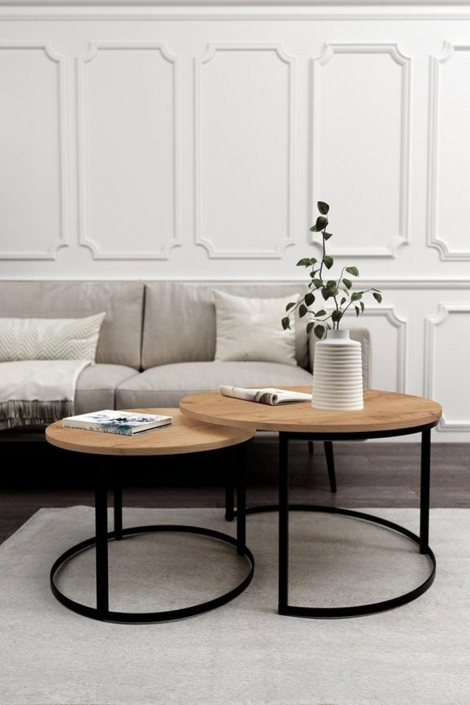 Beautysofa Couchtisch Industra, mit Metallgestell, runde Couchtische für Wohnzimmer, Holztischplatte Bild 1