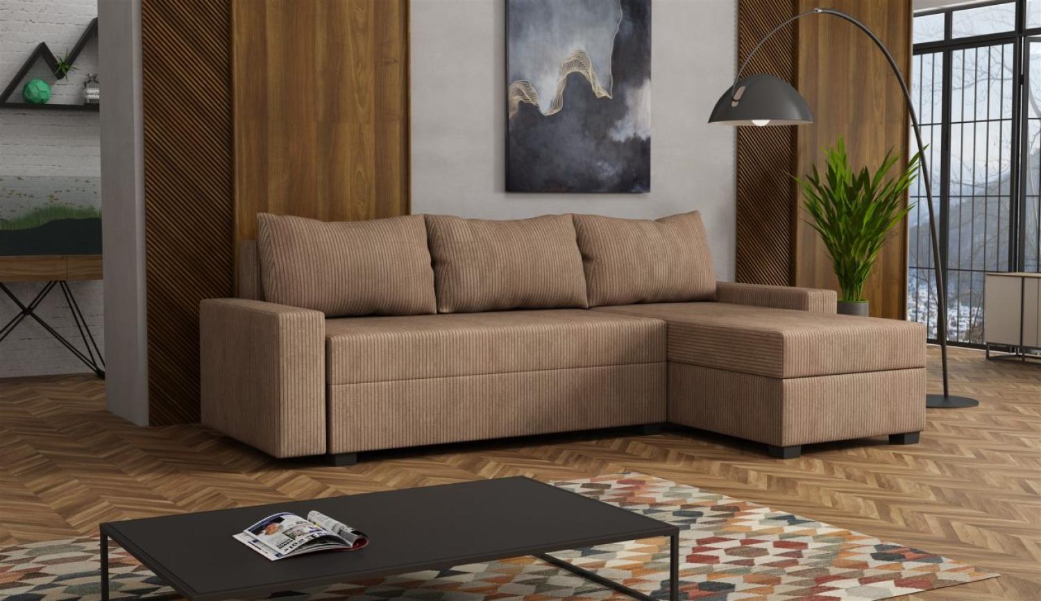 Ecksofa Schlafsofa Sofa AGNETA Stoff Lincoln Cappuccino Ottomane Rechts Bild 1