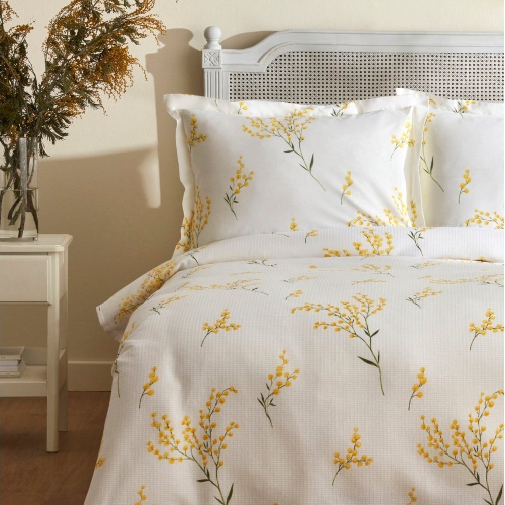 Karaca Bettwäsche Karaca Loretta 100% Baumwolle Doppelbett Piké Tagesdecke Set Gelb Bild 1