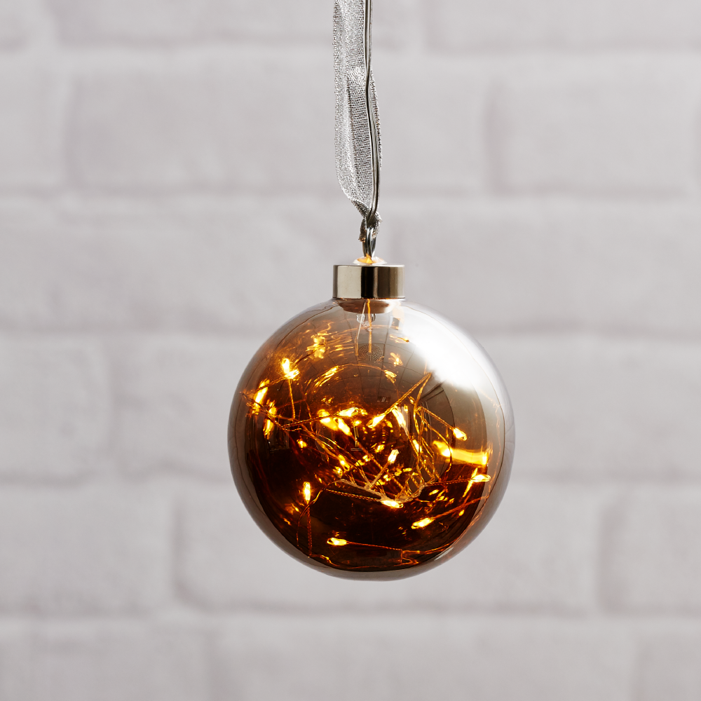 "Glow" Glaskugel, Rauch, 15 LED, ca. 10 cm Ø, Batt. Bild 1