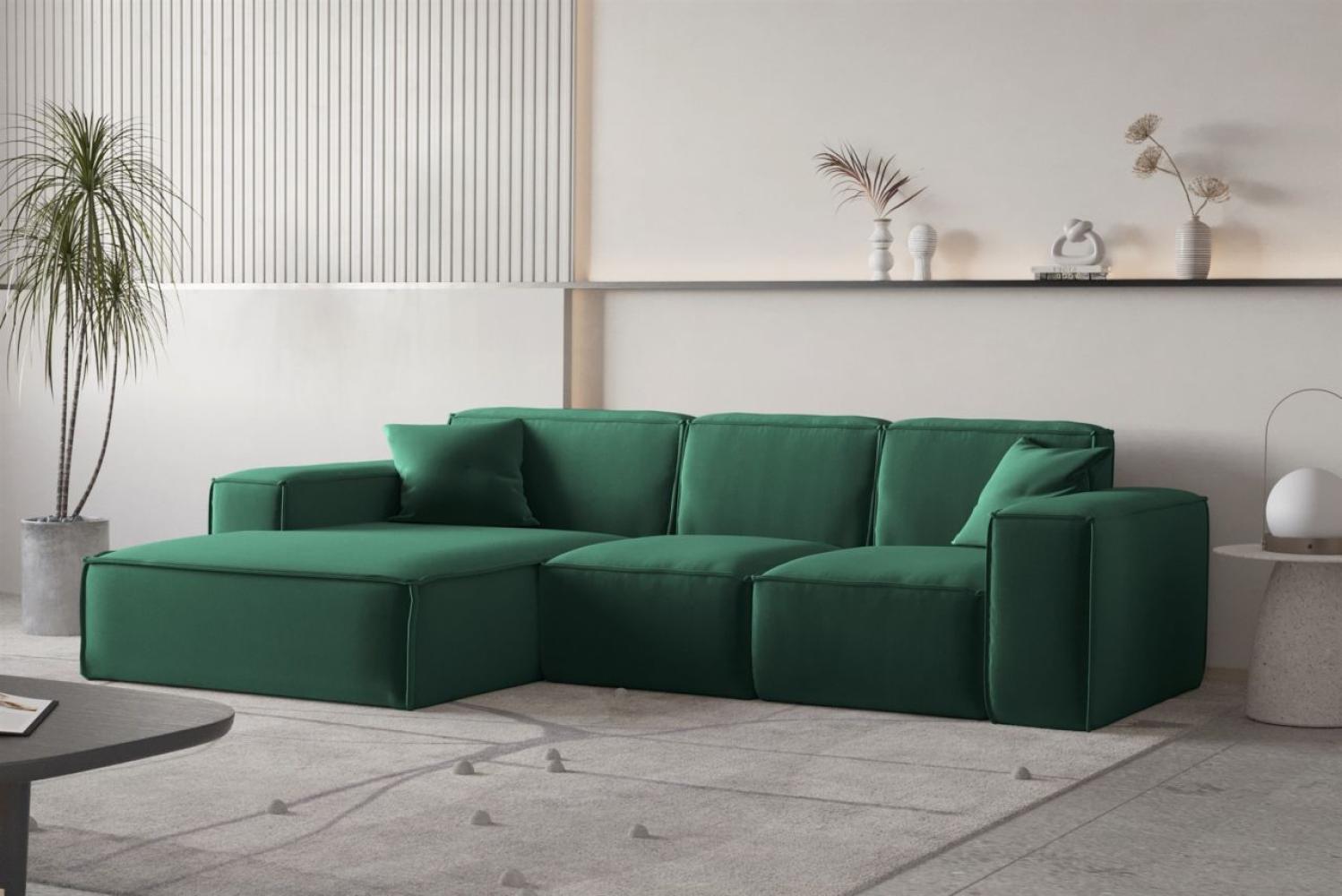 Ecksofa Designersofa CELES PREMIUM Stoff Opera Velvet Grün Ottomane Links Bild 1